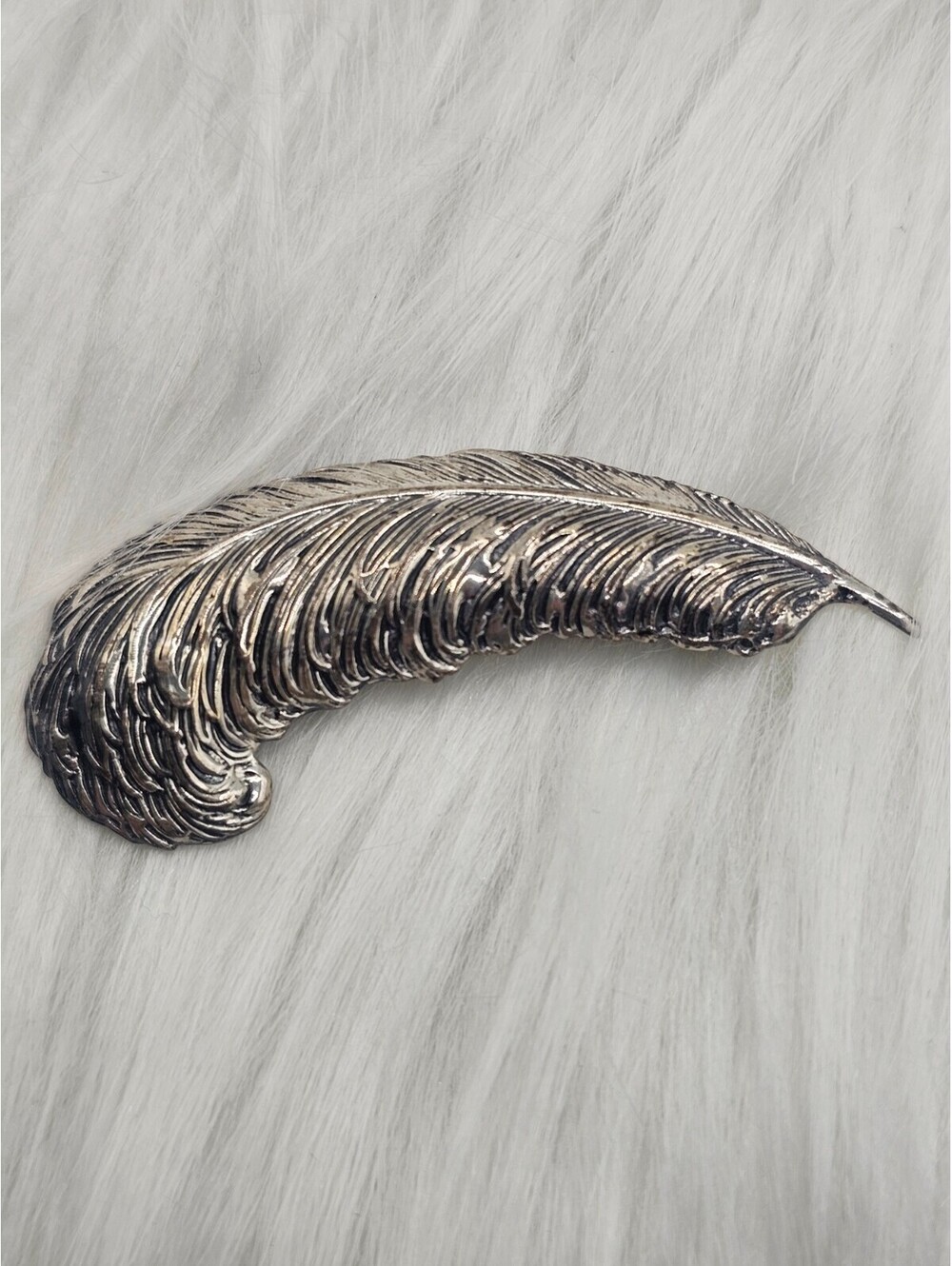 Vintage Sterling Silver Jewelart Curved Feather Brooch Pin